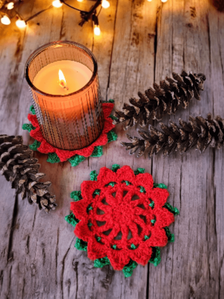 Poinsettia Christmas Coaster (Crochet)